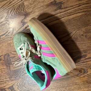 Adidas gazelle women’s Mint Green and Pink gum sole Sneakers
